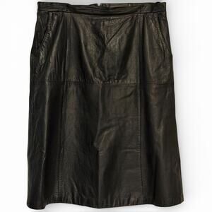 Vintage Deerskin Trading Post Black Leather Midi Skirt Panel Plus 20 Pockets